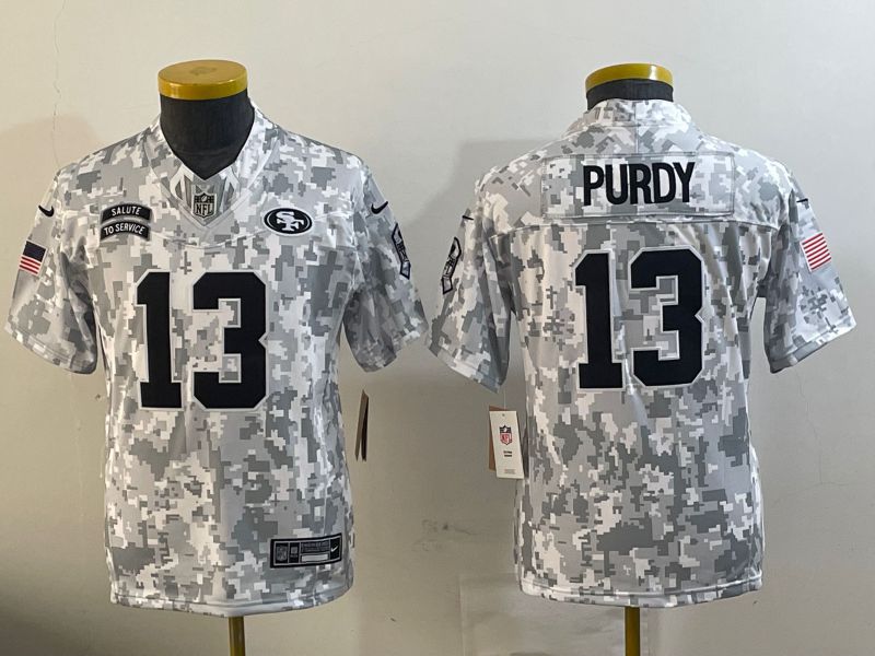 Youth San Francisco 49ers #13 Purdy Nike Arctic Camo 2024 Salute to Service Limited NFL Jersey